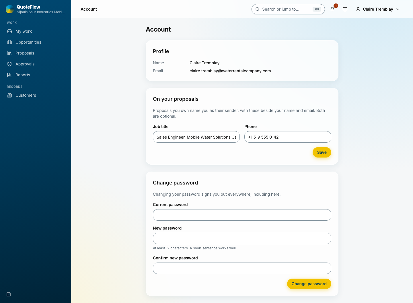 The account page