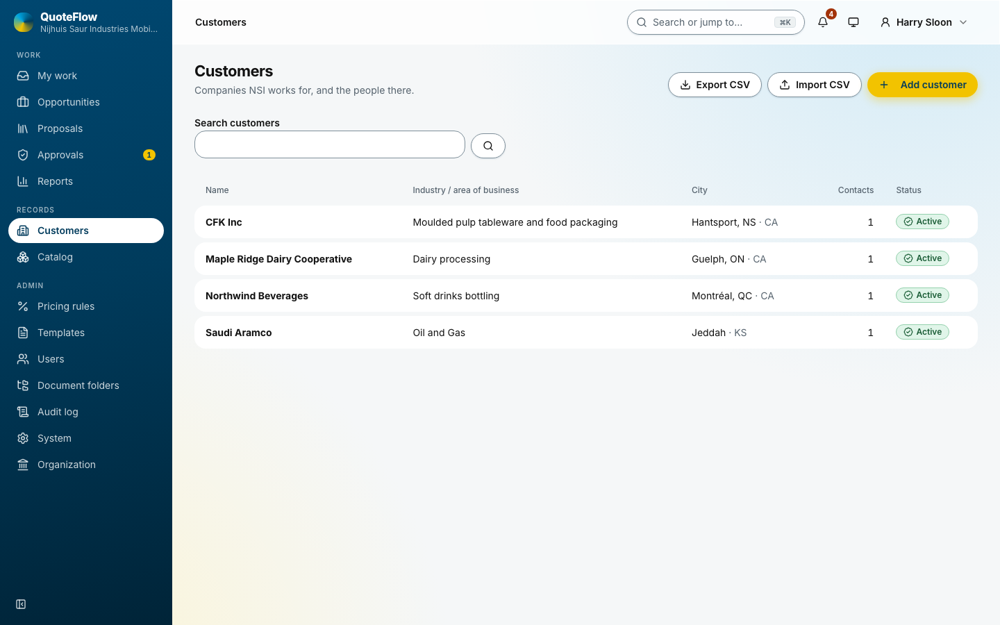 The customers list