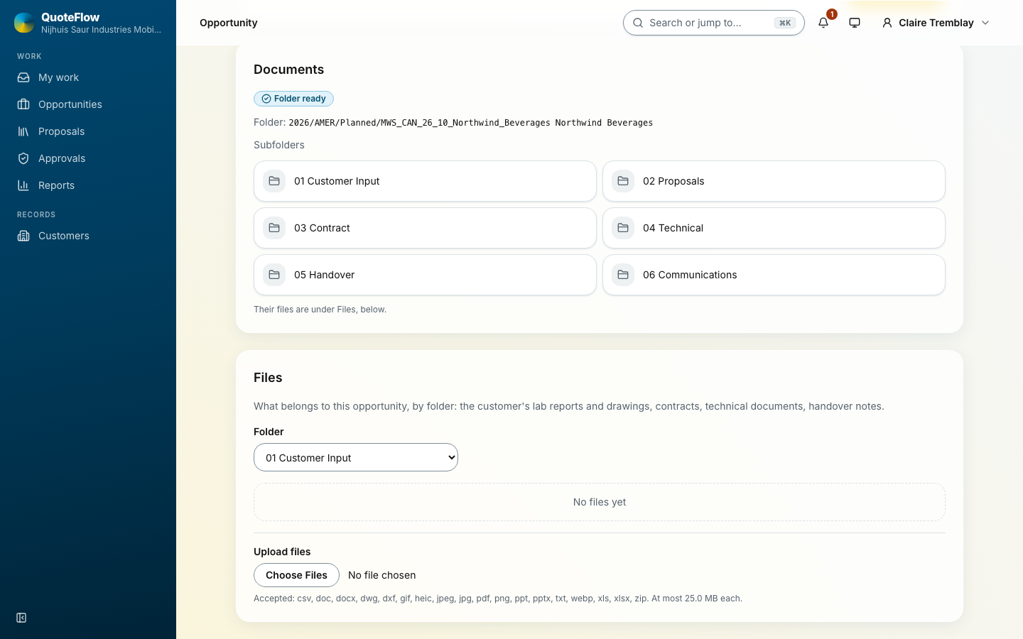 The documents and files of an opportunity