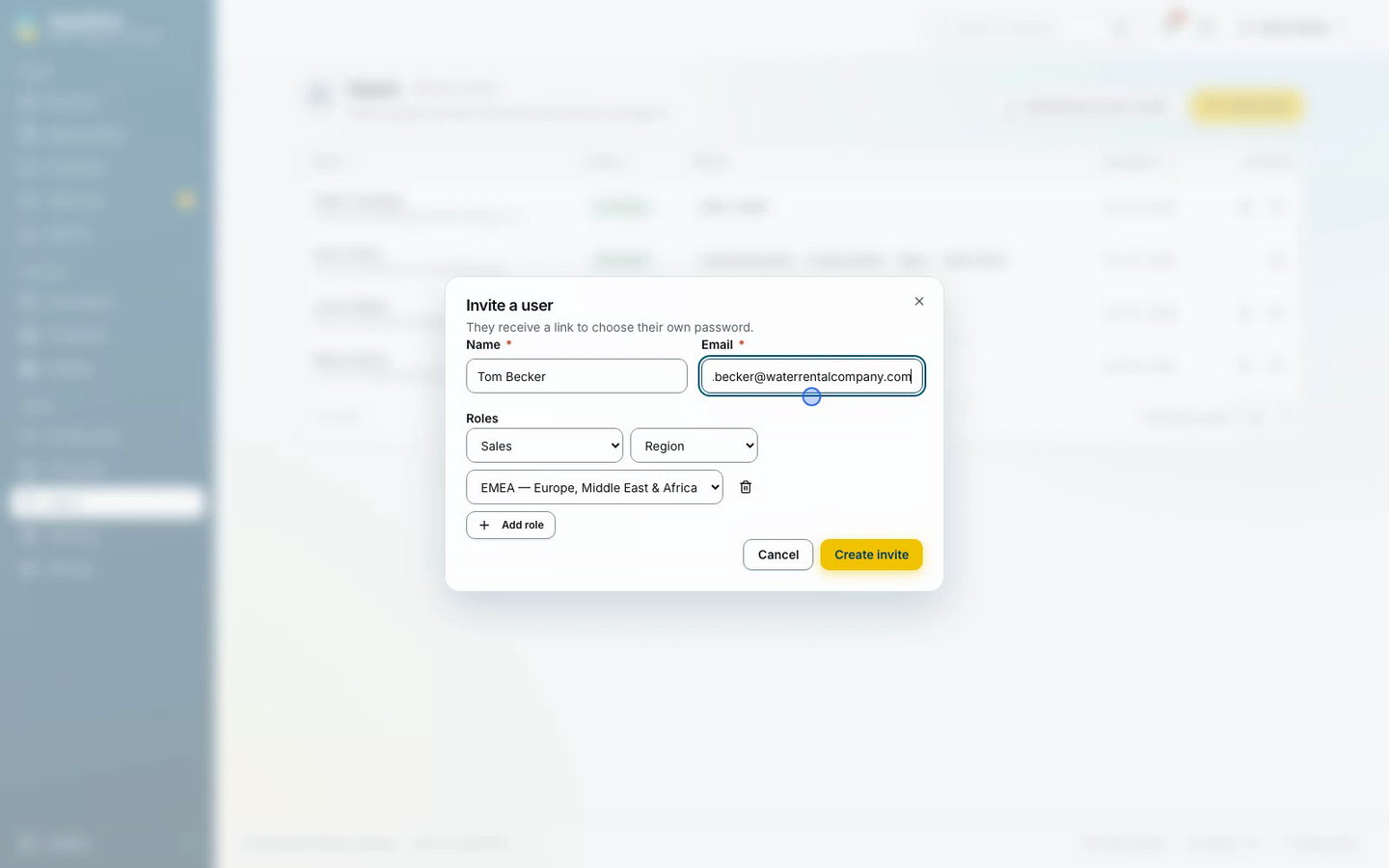 The invite dialog